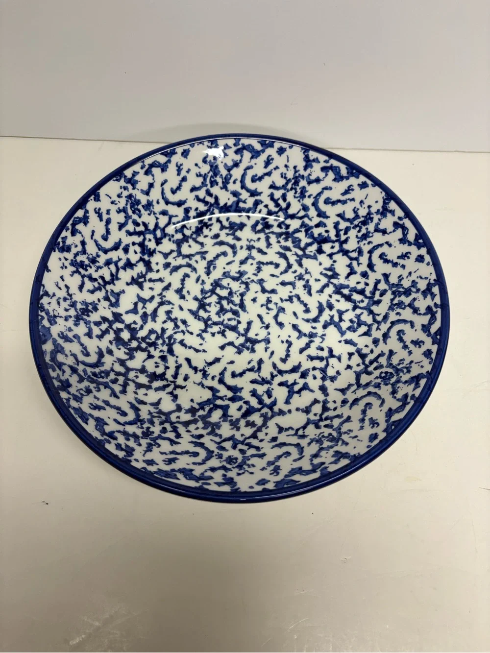Crate & Barrel Blue White Splatterware Ceramic Serving Bowl Italy